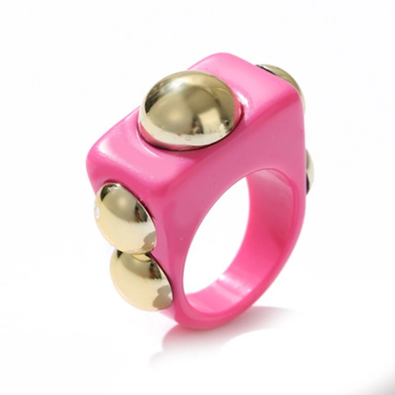 Punk Gold Bead Transparent Resin Acrylic Square Rings for Women Trendy Big Geometric Round Chunky Rings Finger Jewelry Gift