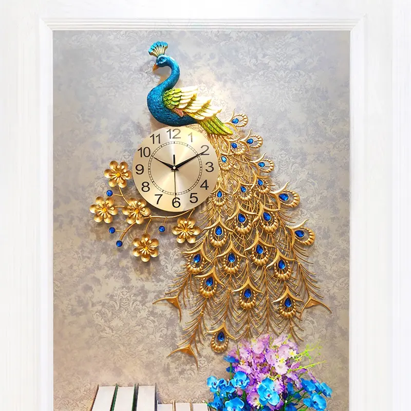 Luxury home decoration peacock wall clocks interior wall reloj