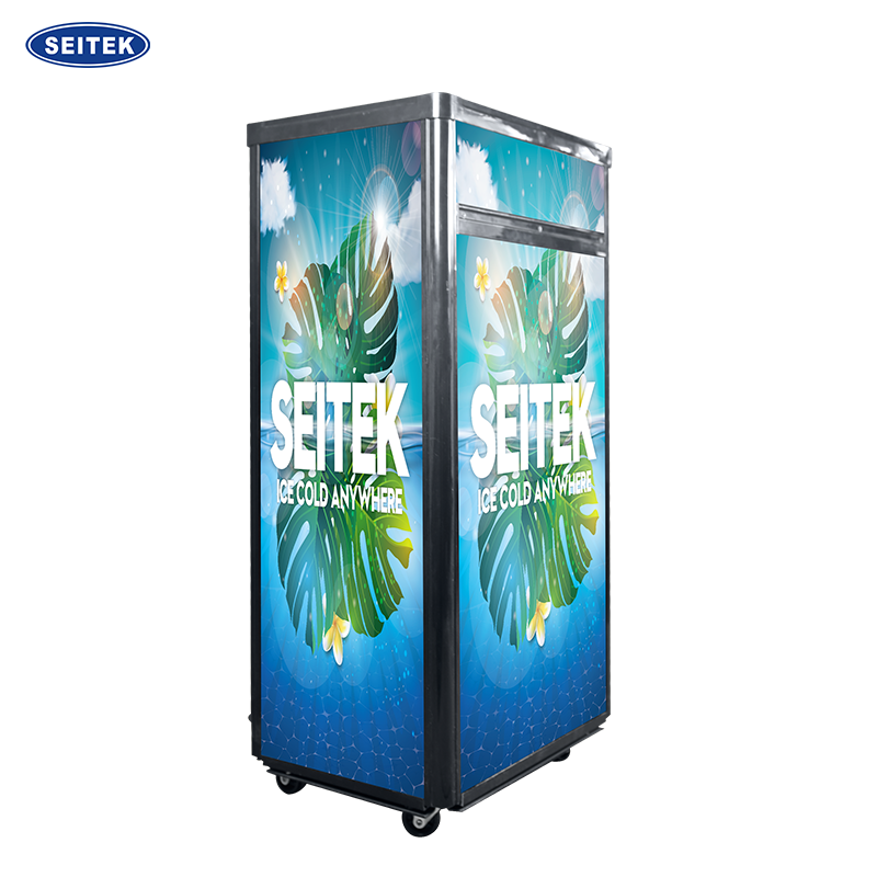 60L capacity sticker customizable top visual display plastic door free standing cold storage system beverage cooler for shop