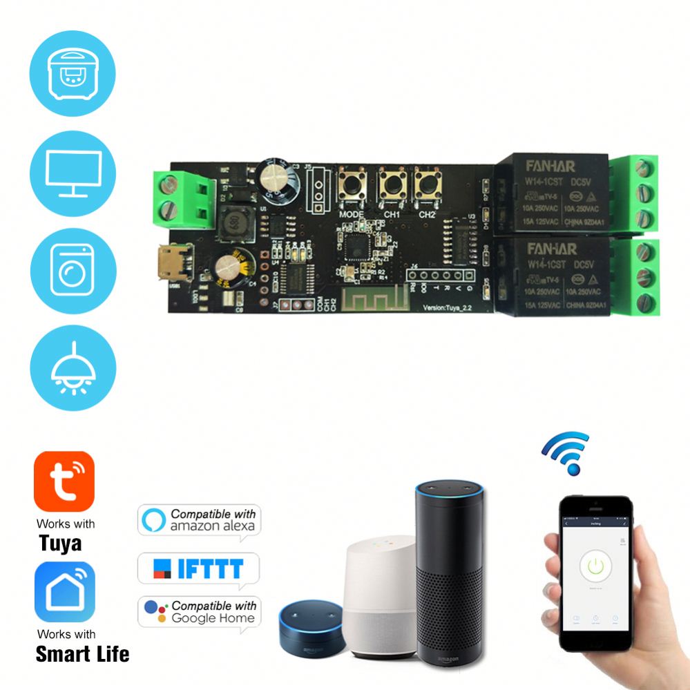 РЕЛЕ ЗАПУСКА Wi-Fi, моментальный/самоблокирующийся/блокирующий Модуль интерфейса ST-DC2 (приложение Tuya Smart life)