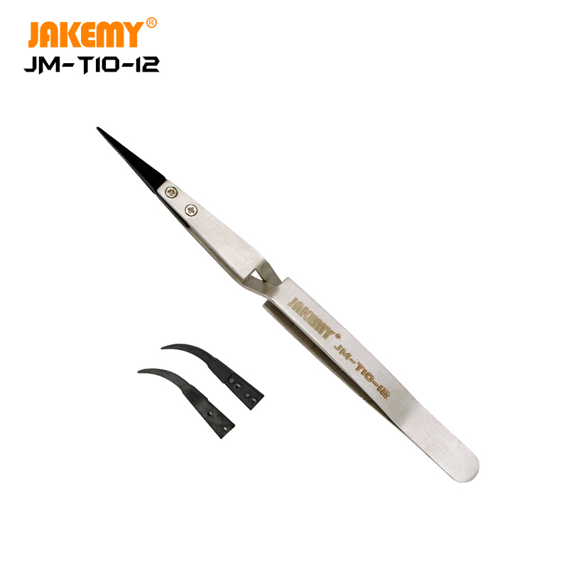 JAKEMY JM-T10-12 сменный антистатический Прямой пинцет с изогнутым наконечником DIY ремонтный инструмент для разборки мобильного телефона