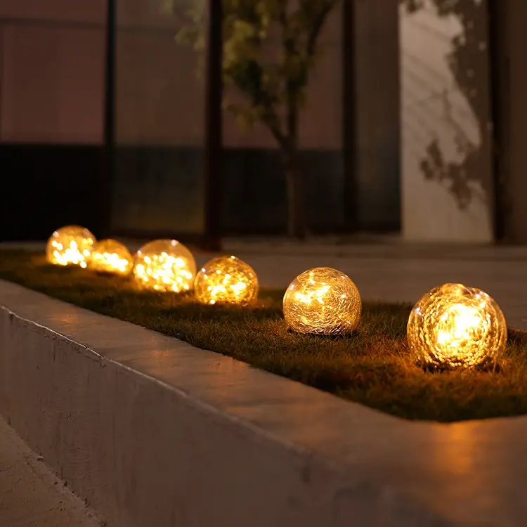 Solar Powered Led Garden Light Cracked Glass Globe Ball Outdoor Lamp For Lawn Patio Garden Yard Solar Crack Lamp