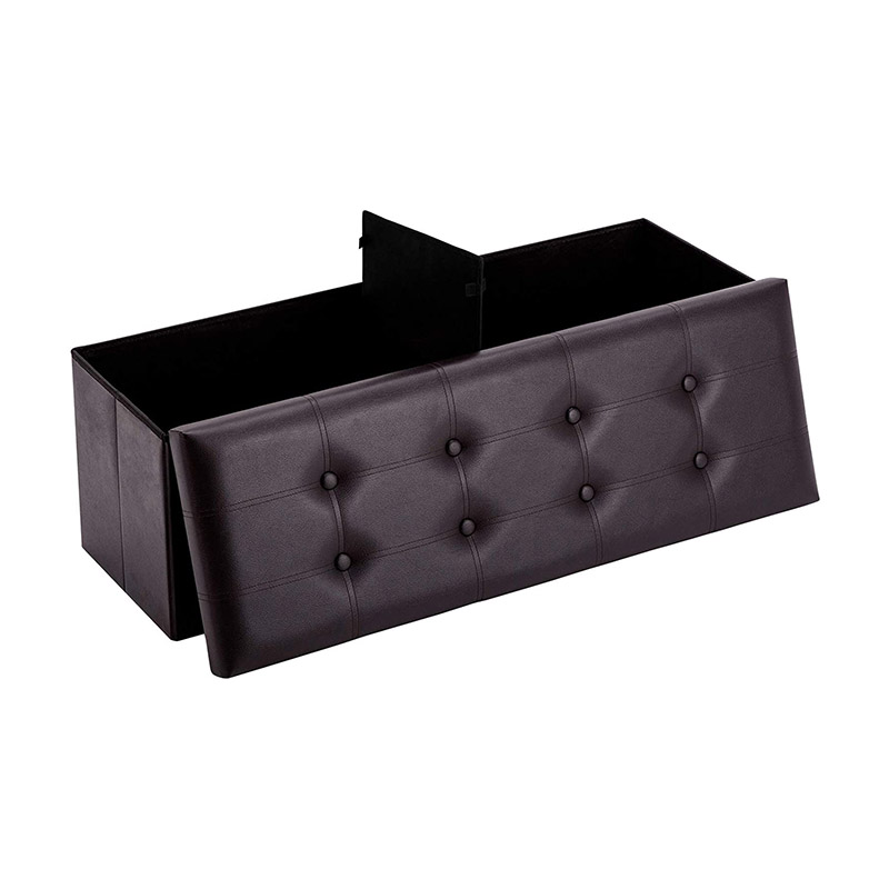 Foldable Faux Leather Pouffe Box Stool Bedroom Bed end Stool Leather Ottoman Stool Folding Storage Ottoman