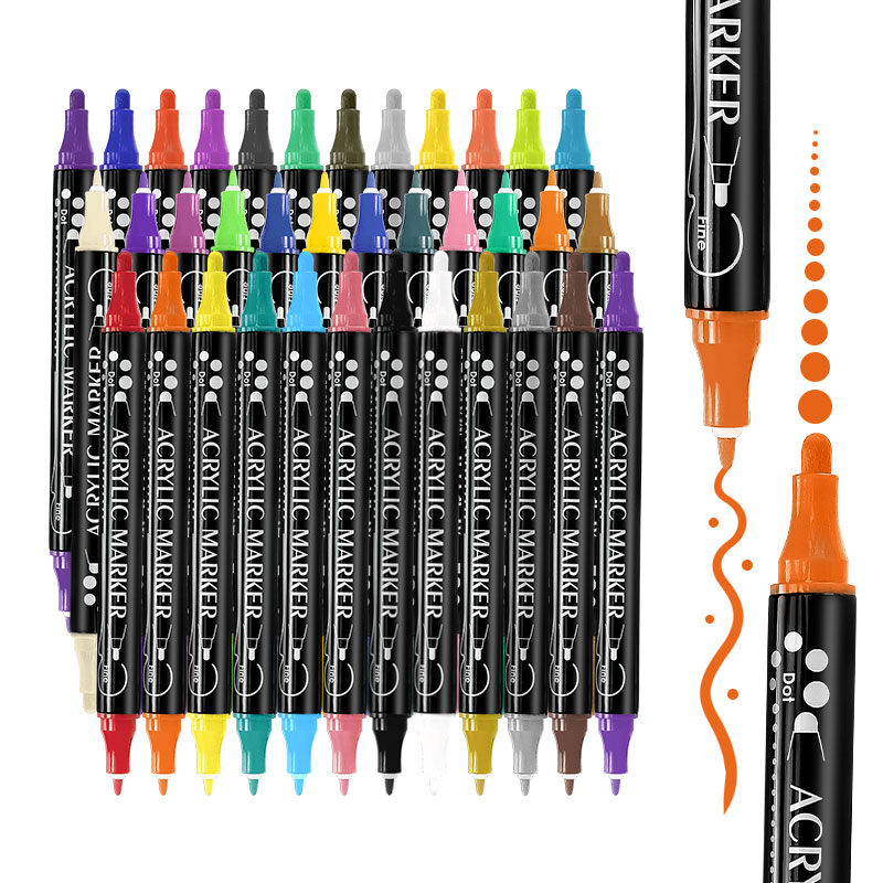 OEM Dual Tip Acrylic Markers Pen 36 Color Non-bleeding Waterproof Permanent Acrylic Paint Markers For Painting Graffiti