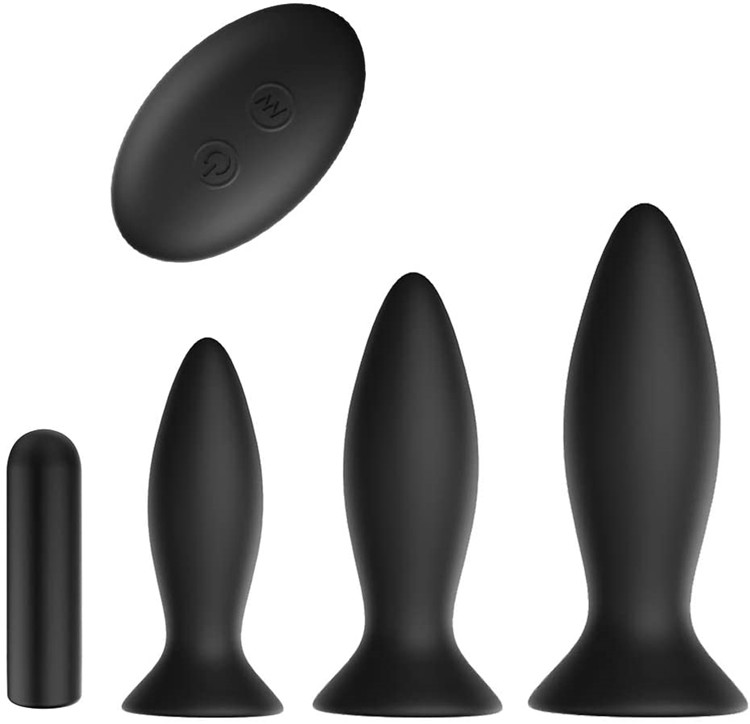 Remote Control 3Pcs Vibrating Butt Plug Set Anal Plug with Bullet Anal Sex Toys with Suction Cup Base