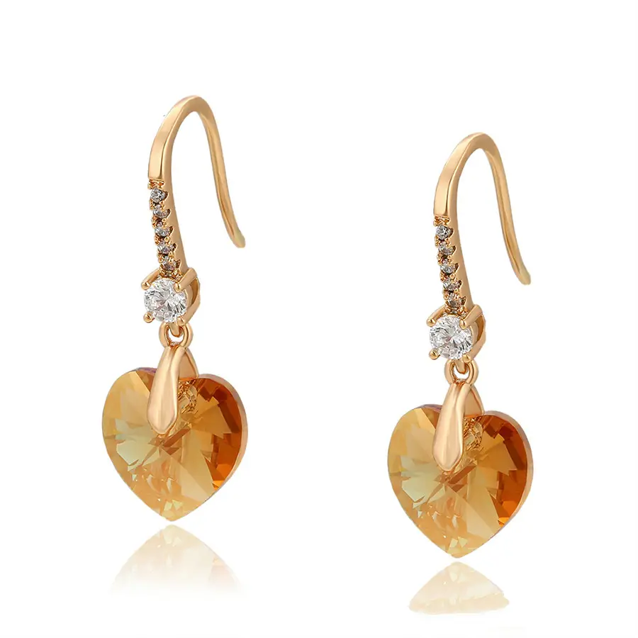 810657686 Xuping Jewelry Elegant Heart-Shaped Yellow Crystal Pendant INS Style All-around Environment-friendly Copper Earrings