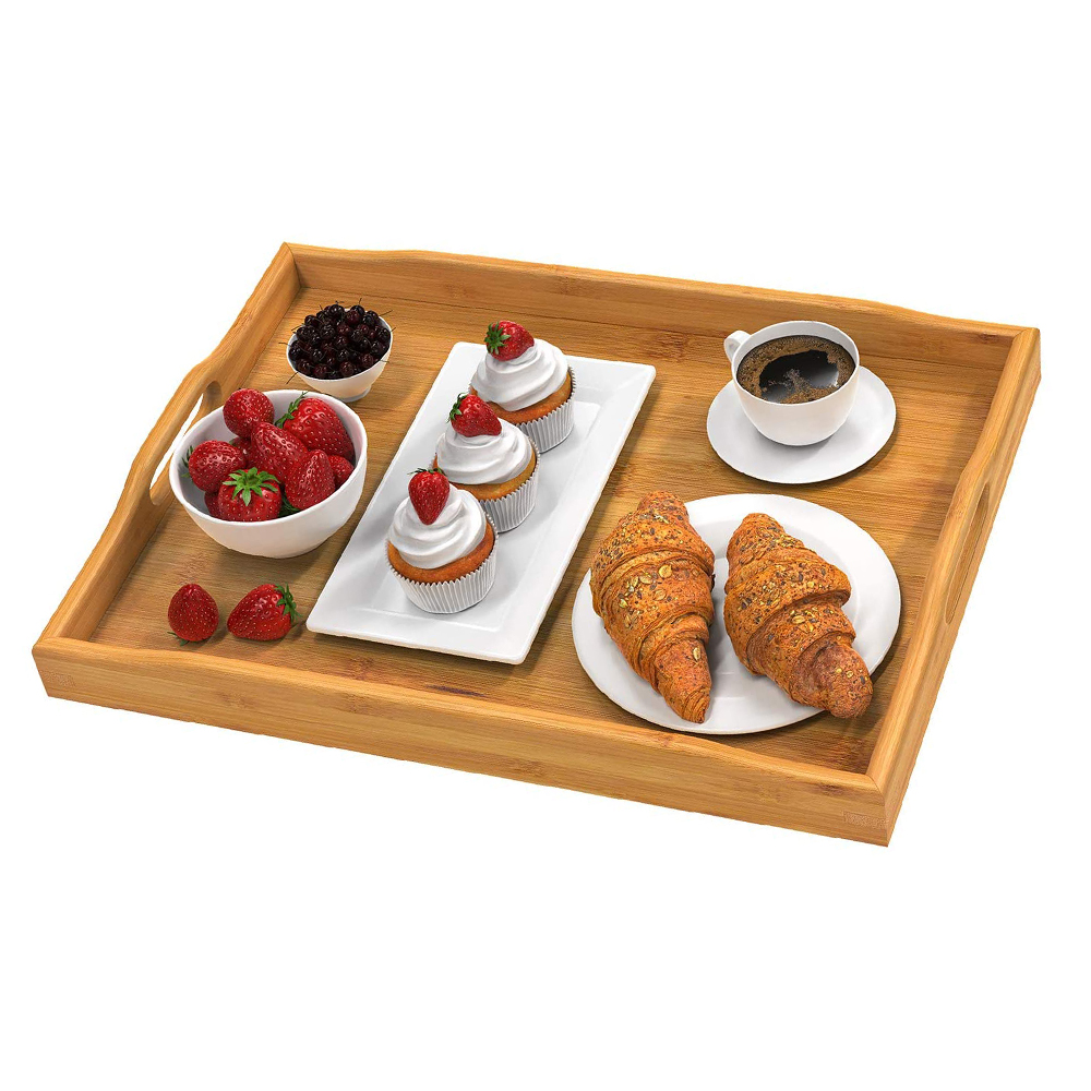 Hot Selling 100% Eco-friendly Breakfast Serving Tray Biodegradable Bamboo Tray