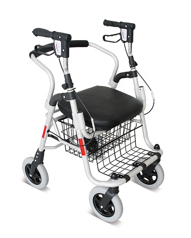 us german elderly shopping height adjustable Aluminum foldable steel 4 wheel onderarm walker rollator with footrest