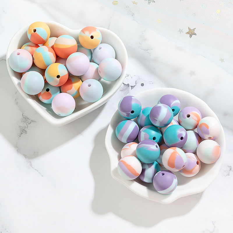15mm Mixed Silicone Round Beads Food Grade Baby Soft Teething Silicone Loose Round Beads