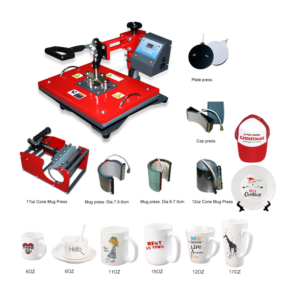 topjlh sublimation machine creative business multifunctional thermal press 8 in 1 Combo Machine heat press machine