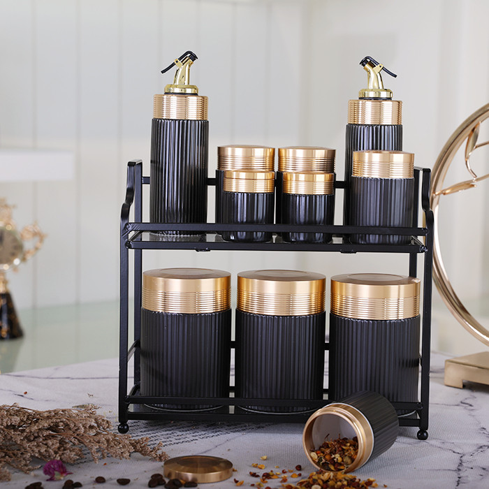 Кухня оливковое масло уксус Диспенсер Бутылка сахар соль jar набор керамическая кухня кофе канистра наборы с металлической подставкой
