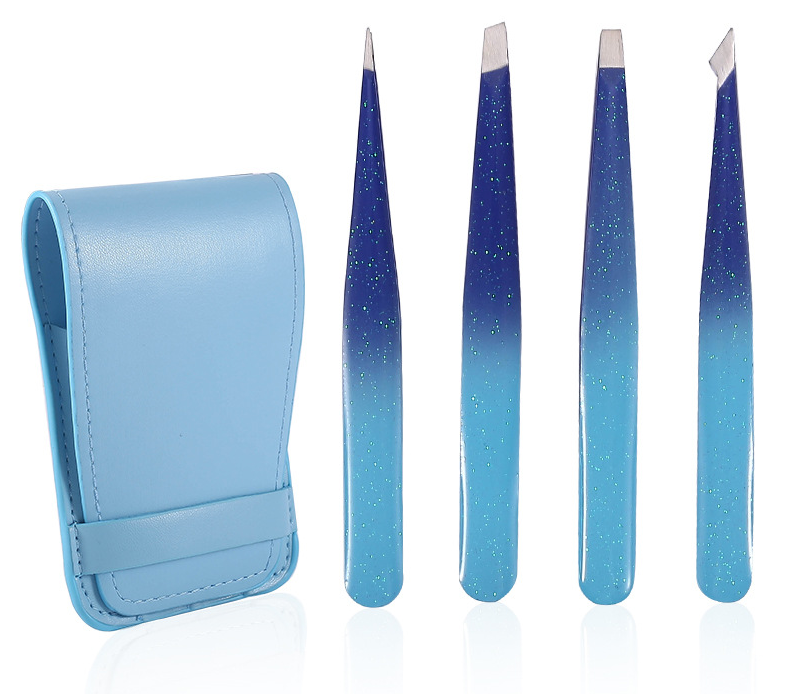 Custom 3pcs 4pcs 5pcs Stainless Steel Black Eyebrow Trimmer Eyelash Tweezers Set with scissors