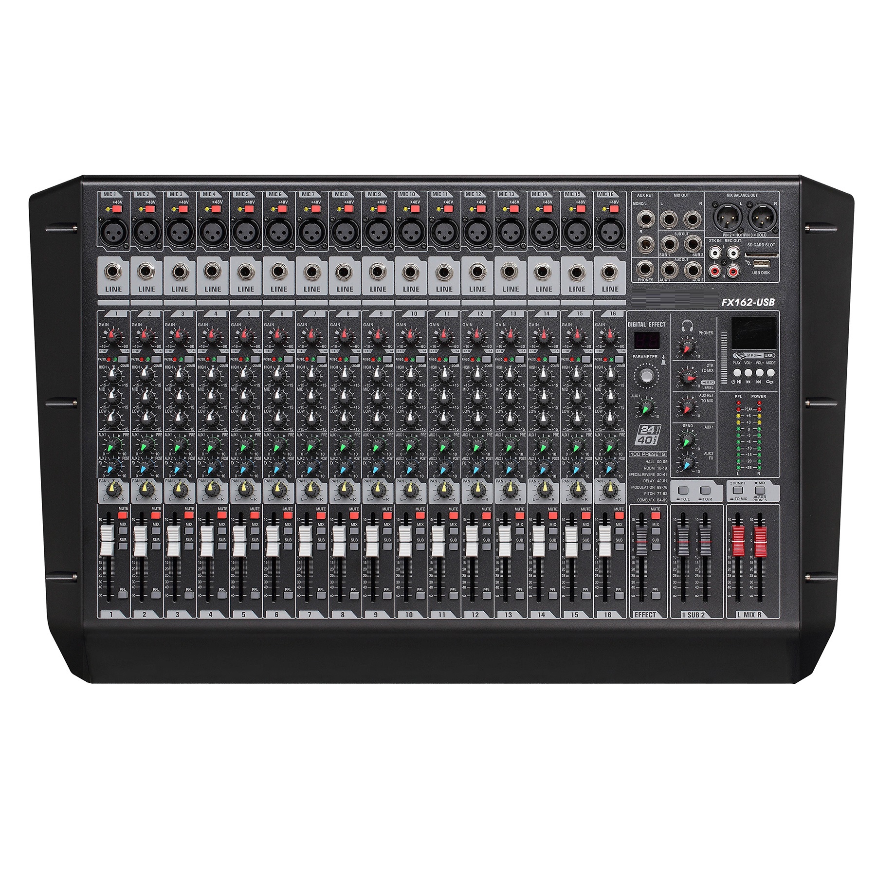 24 bit digital dsp effect mixing console 16-Channel audio console mixer sd card DJ Controller/Audio Sound Equipment FX162-USB