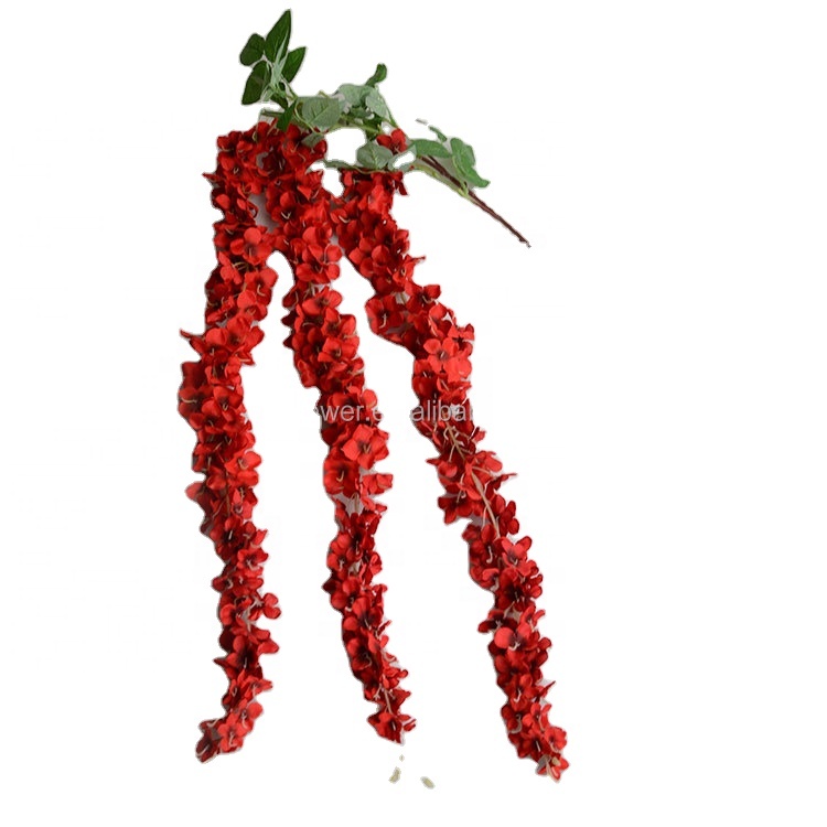 Fuyuan 1.64m bright red silk hydrangea wisteria flowers hanging vine wedding flowers garland for very high ceiling decoration