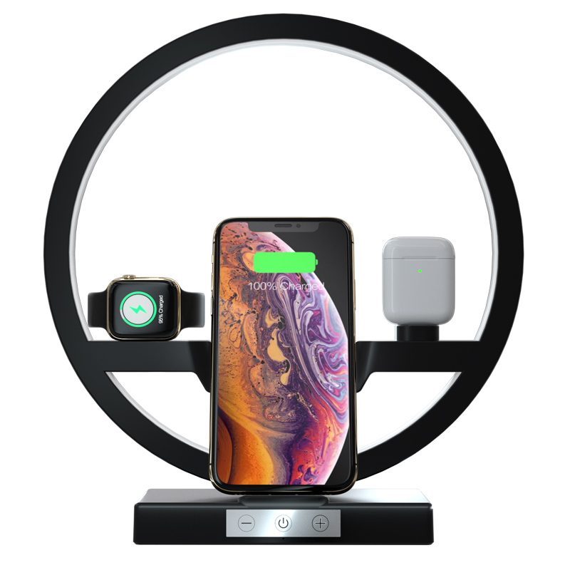 Hoya 4 в 1 многофункциональная 15 Вт Usb Зарядка Qi Беспроводная подставка для зарядного устройства с прикроватным ночником светодиодные настольные лампы