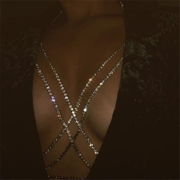 Women Sexy Shining Rhinestone Body Halter Jewelry ZIRCON Claw Setting Charming Bra Body Chain