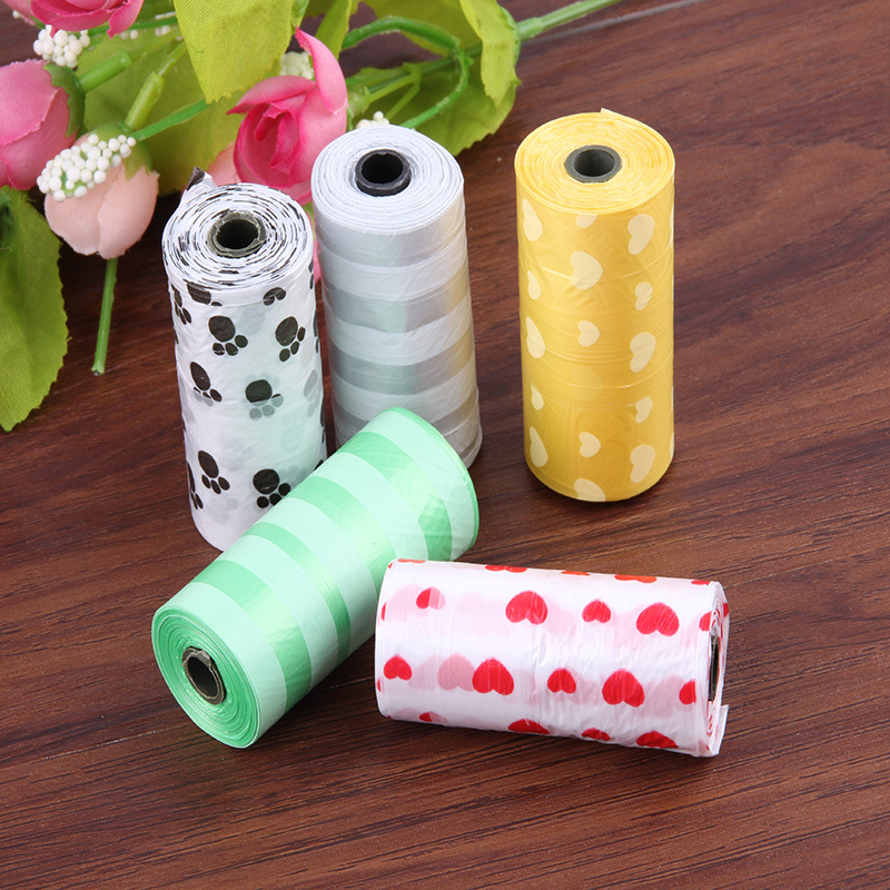 Printed pet garbage bag dog environmental protection cleaning pick up a roll of 15 dog and cat cleaning products