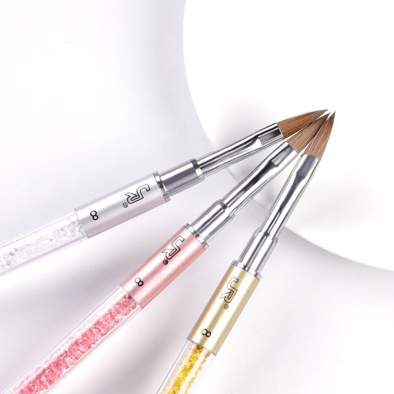 2023 new style 3 colors #8 acrylic nail brush pen kolinsky nail brushes wholesale rhinestone handle nail brush