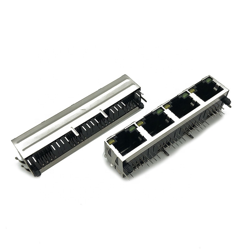 56LED модульный разъем RJ45 PCB Jack прямоугольный низкопрофильный 8P8C 4 порта