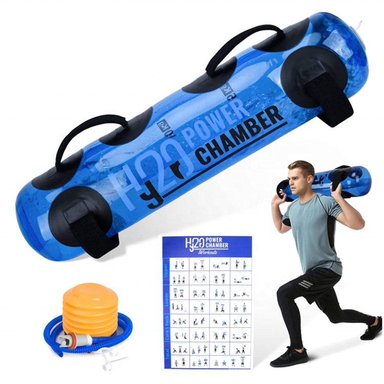 Inflatable weightlifting bag for water injected weight bearing portable energy column cylindrical strength training