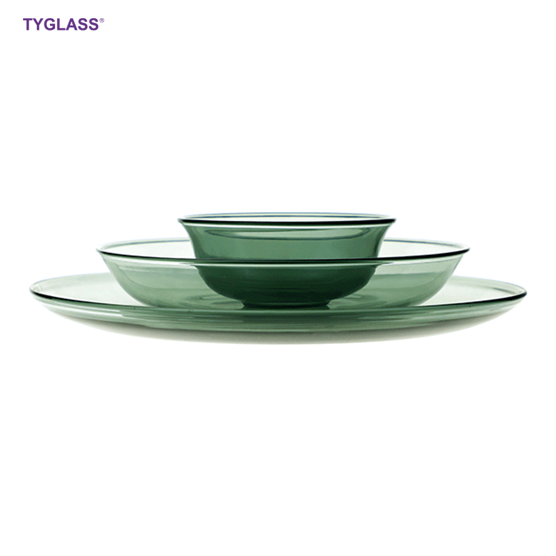 Wholesale custom logo restaurant borosilicate environmental protection glass plate glass bowl set dinner fruit plate