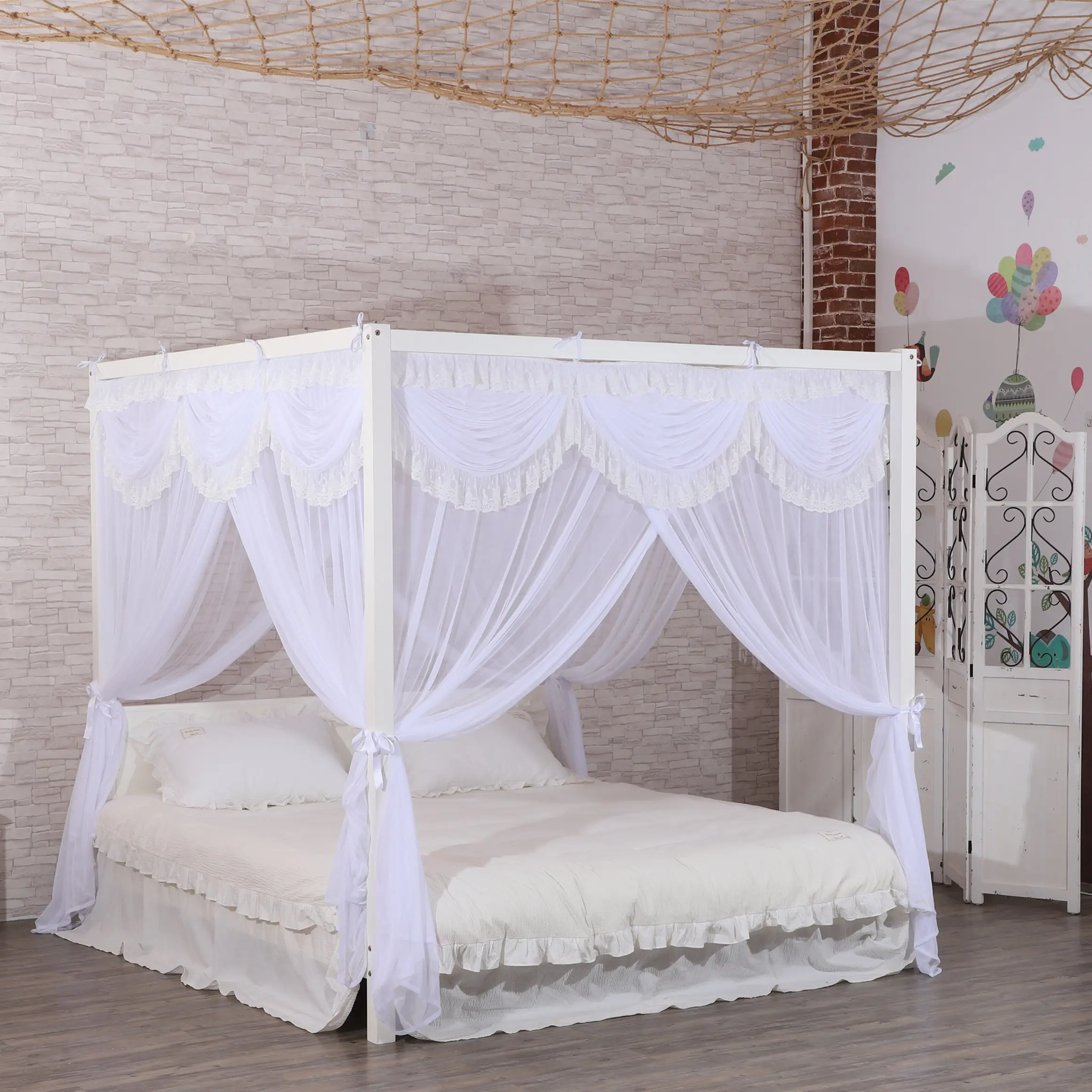 Quality Mosquito Net New Design Princess Style Beautiful Lace Canopy Mesh Indoor Home Decoration Net King Queen Size Bed Square Shape Mosquito Net