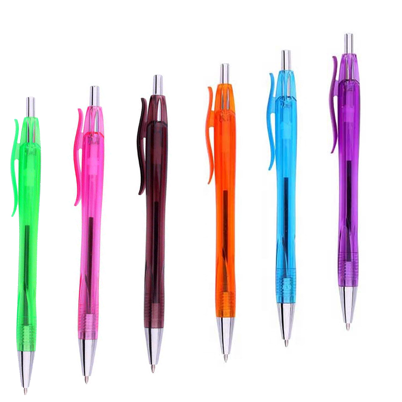 Multi-color Optional Cheap Promotional Translucent Ball Pen with Custom LOGO Print Ballpoint Pens Affordable Plastic Gift Pens