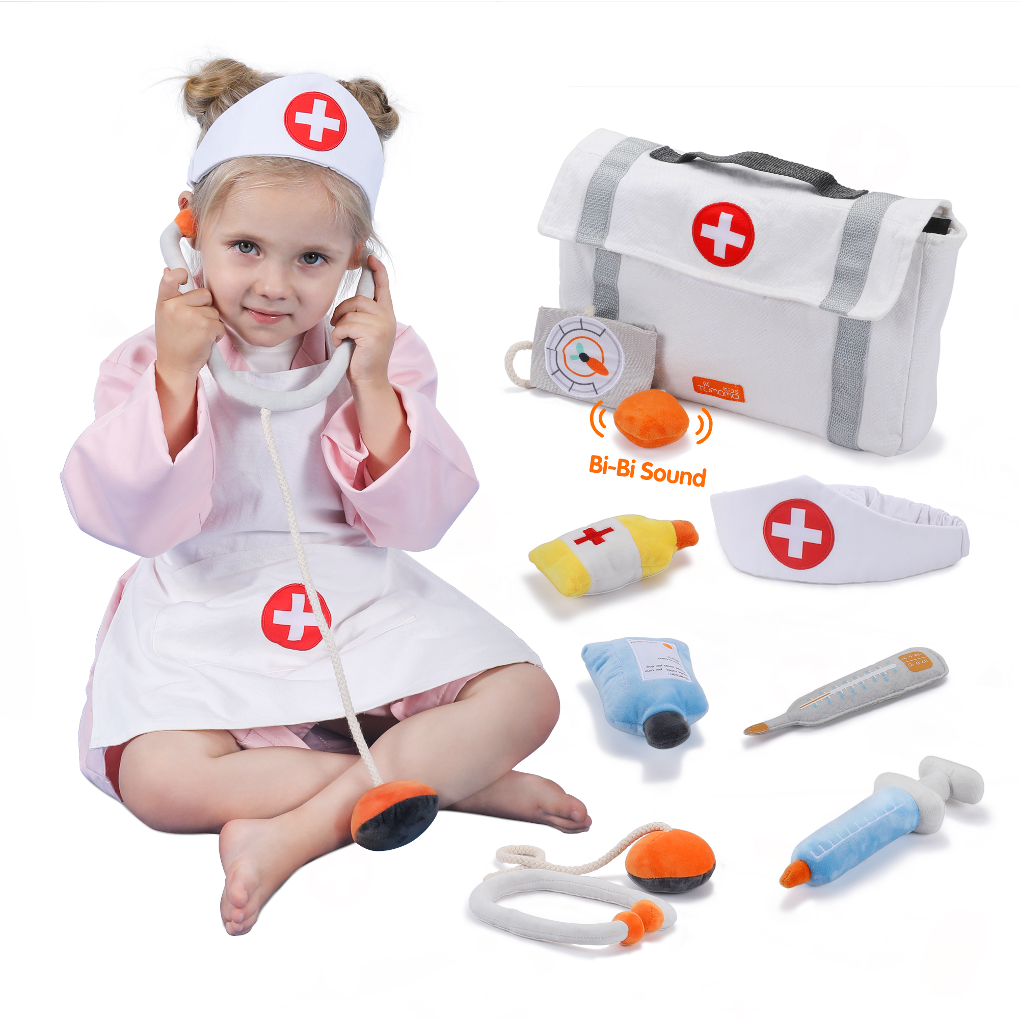 Tumama Baby Pretend Play Doctor Set Plush Toys Portable Educational Hospital Nurse Injection Medical Kit Role Play Toy For Kids