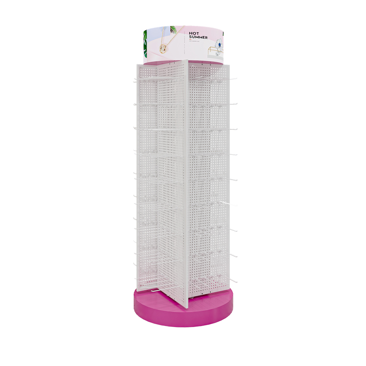 Floor Stand Metal Pegboard Display Rack Cellphone Accessories Hair Accessories Rotating Display Stand Rack For Retail Shop
