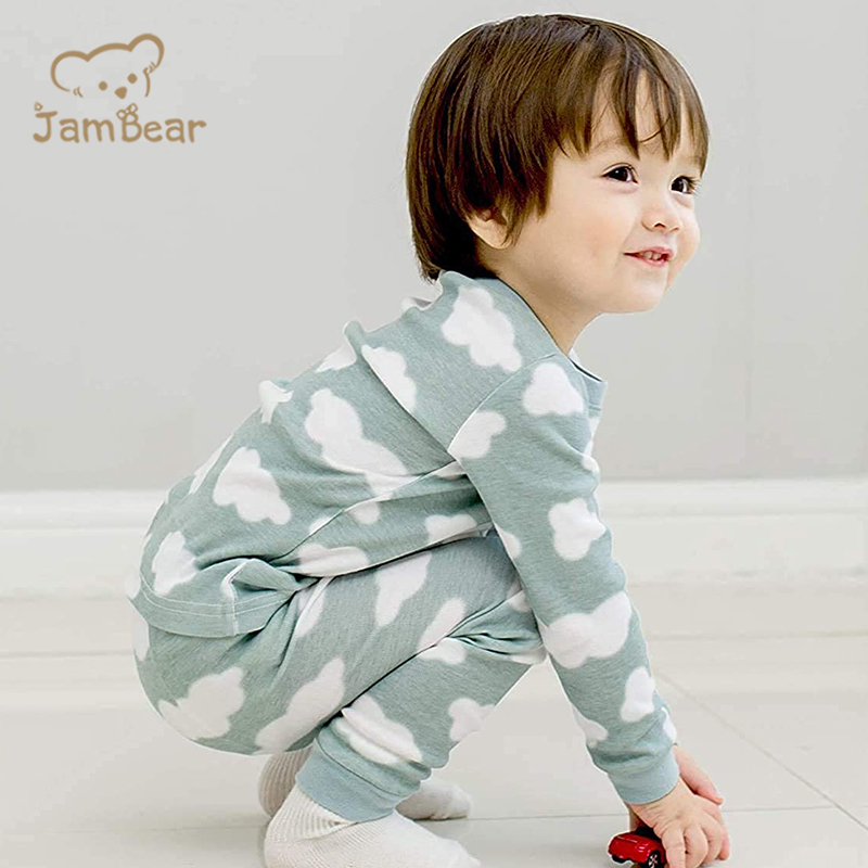 Пижама JamBear из органического хлопка, детская одежда для отдыха, одежда для сна, футболка с длинным рукавом и штаны, Пижама для маленьких мальчиков и девочек