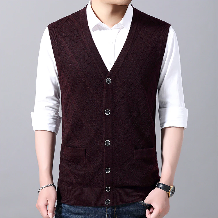 Wholesale High Quality Button Up Vest Sleeveless Jersey Cardigan Men Sweater