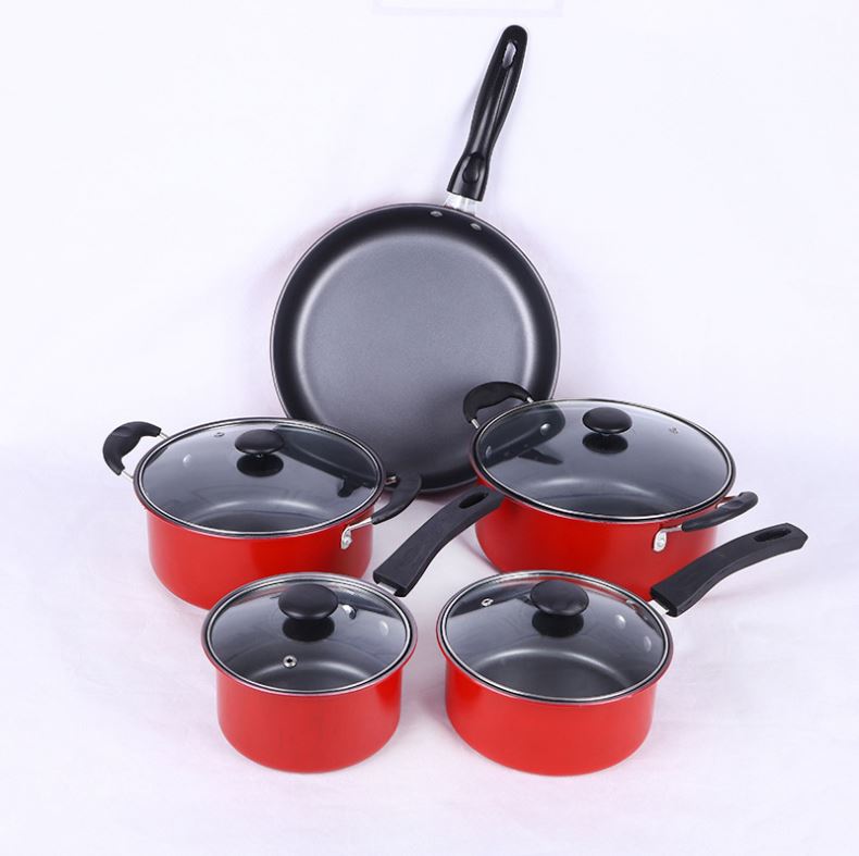 Cookware Set Non Stick 9 Piece set Wok Frying Pan Soup Pot Milk Pot