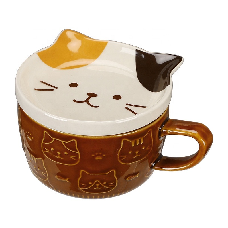 Hot Selling Cute Lovely Chinese Lazy Animal cat dog alpaca hedgehog panda dogy Shiba Ceramic Coffee mugs cups with Lid And Spoon