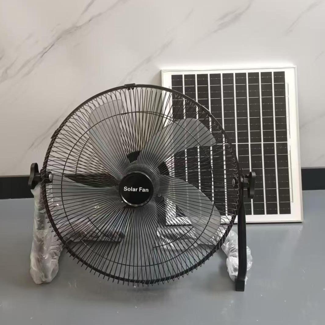 China Factory 14-Inch Portable Rechargeable Black Floor Ac Dc Solar Standing Fan with Removable Solar Panel for Home Camping