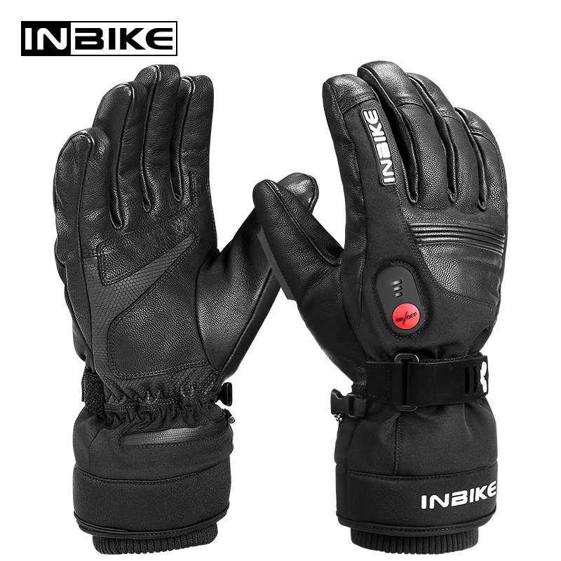 Спортивные перчатки INBIKE с подогревом, перезаряжаемые от USB Водонепроницаемые электрические термокожаные Мотоциклетные Перчатки