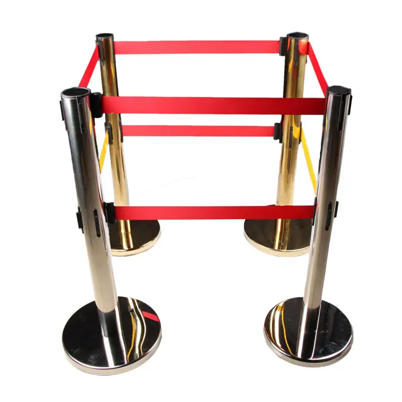 Crowd control folding stainless steel queue barrier/stand pole for security retractable double belt barriers