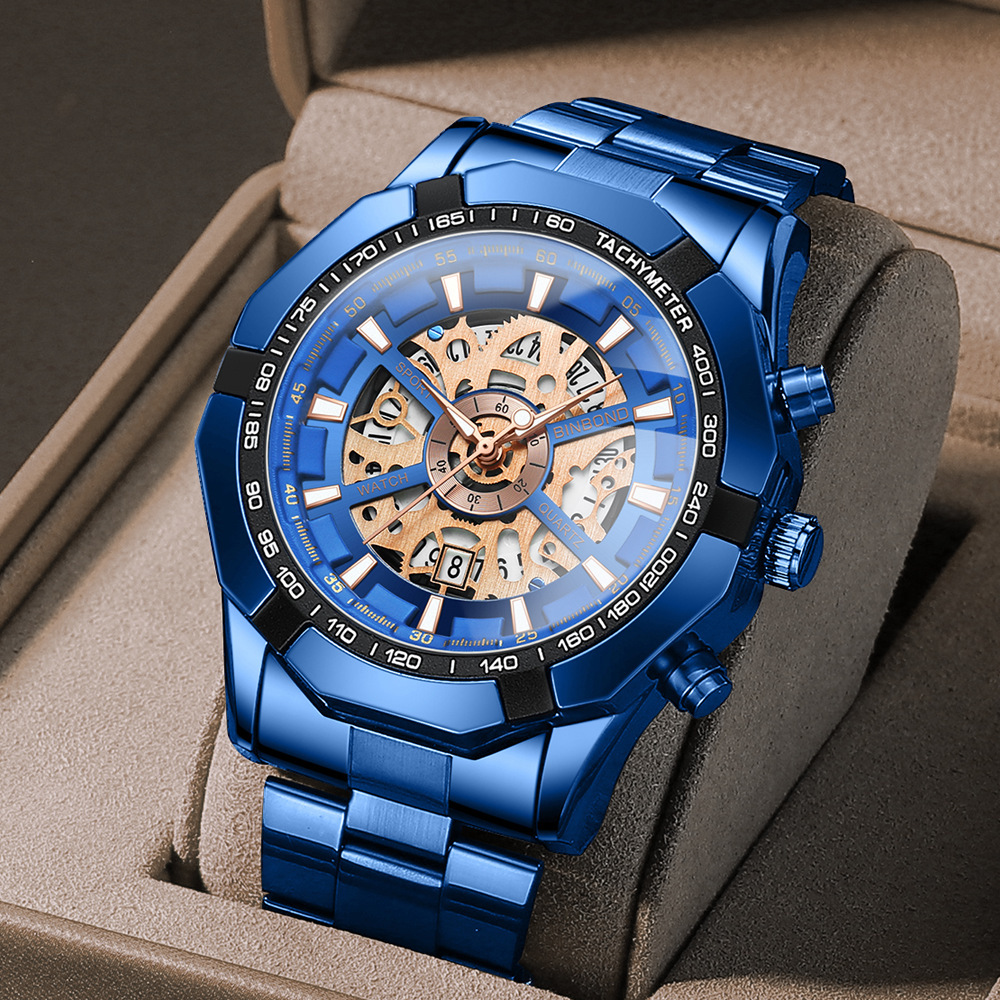 BINBOND Watch Male 033 Classic Skeleton Hollow Non Mechanical Watches Luminous Waterproof Wristwatches Clock Relogio Masculino