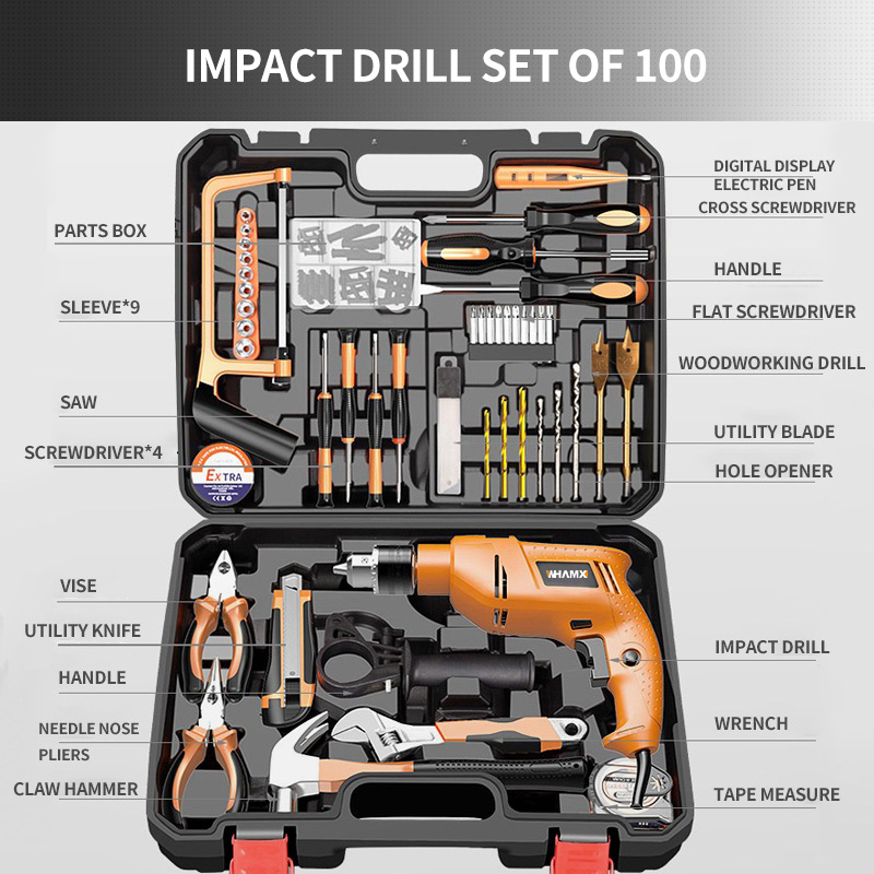 WHAMX Multi Function Dual Purpose Household Electric Cordless Impact Drill Tools 100 Piece Set