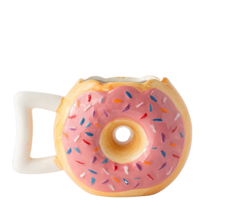 Ceramic Donut Mug - Delicious Pink Glaze Doughnut with Sprinkles - Funny