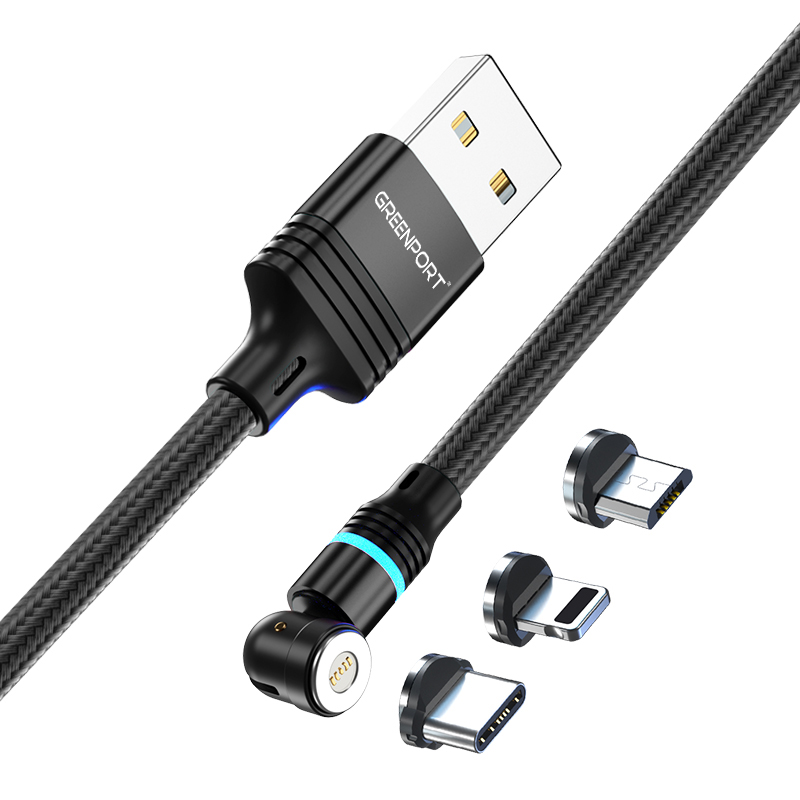 Magnetic Charging Cable 10ft 3 in 1 Magnetic USB Data Cable 360 & 180 Rotation Nylon Braided Cord Magnet Phone Charger