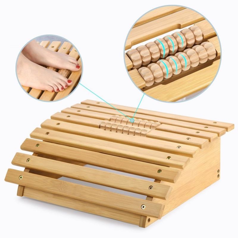 Bamboo Footrest Foot Stool Under Desk Footrest with Massager Rollers for Office Home Feet stool Feetrest