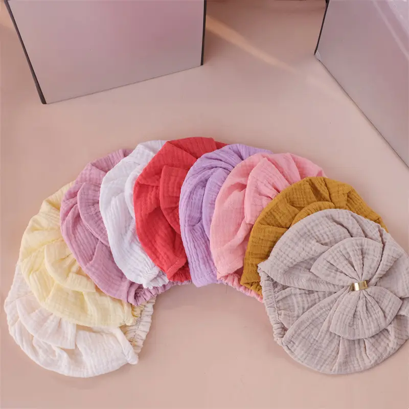 Europe And The United States New Children's Hats Infant Indian Hats Bow Gauze Pleated Children's Headscarf Hat Wholesale