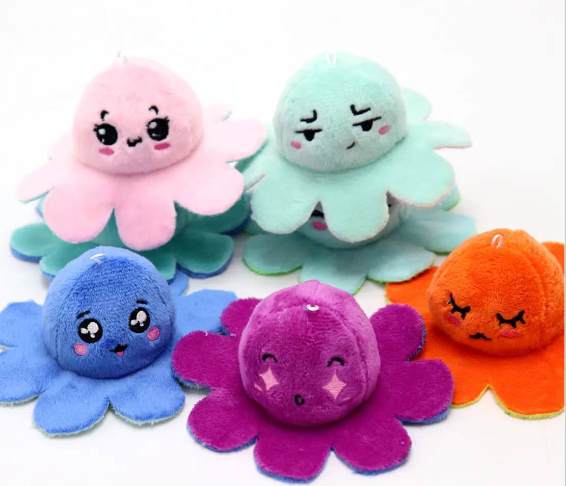 Crystal Super Soft Plush Fabric With Embroidery octopus reversible plush keychain bags keyring