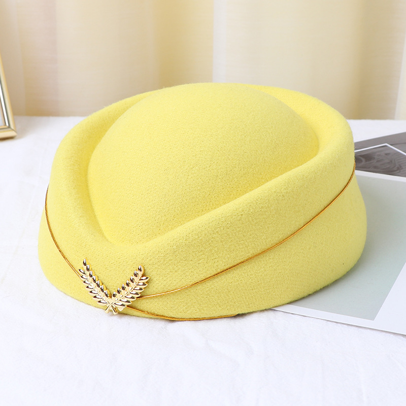 Yellow Fashion Flight Attendant Hat Air Hostess Cap Airline Stewardess Hotel Custom Beret Hat