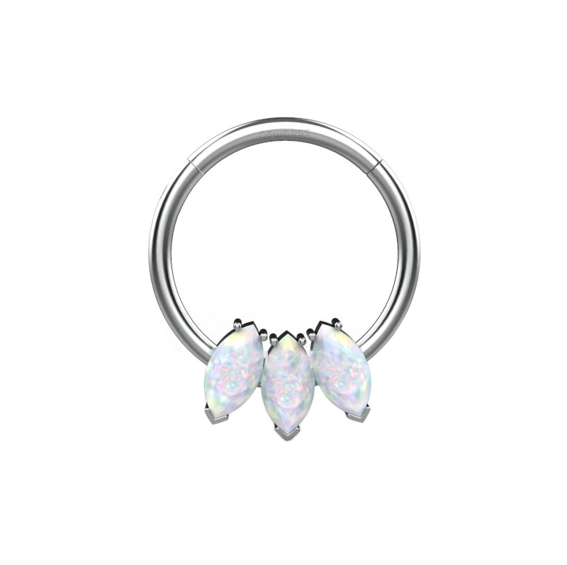 Newness 316L stainless steel Hinged Segment Hoop Rings with Prong set 3-Marquise Synthetic opal body jewelry 16G