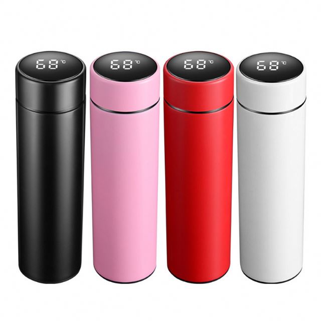 Double wall thermo designer time marker reminder with led temperature display vaccum flask stainless steel smart water bottle