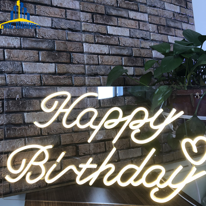 Heart Happy Birthday Acrylic Night Angel Wings Branded Custom Sign Signs Led Letters Room Decor Neon Wall Lights