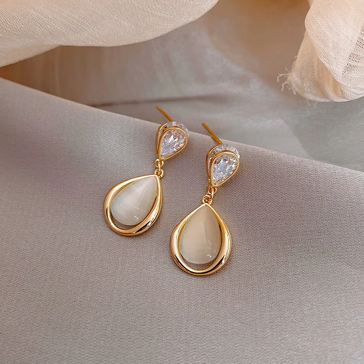 Heart Teardrop Round Square Dangle Chandelier Earrings Korean Style White Opal Crystal Earring for Women