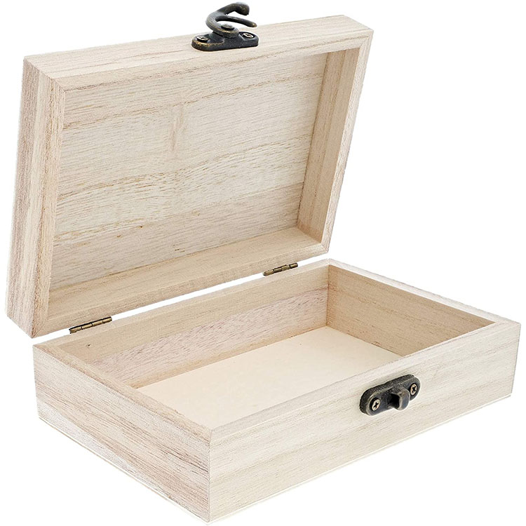 custom made cheap Paulownia Hinged cover Lock Unpolished wooden decoration box