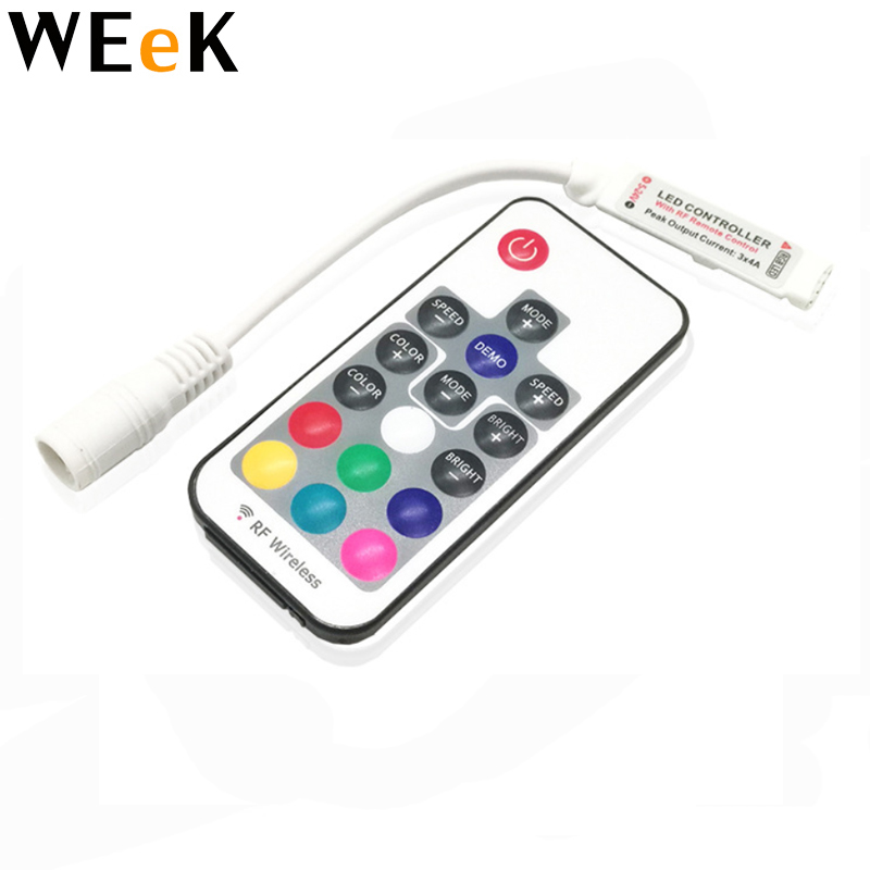 Мини светодиодный RGB пульт дистанционного управления DC5-24V 17key РЧ беспроводной пульт дистанционного управления с 4pin женский постоянного тока для 5050 12A цветных (RGB) светодиодных лент, светодиодное освещение, ленты